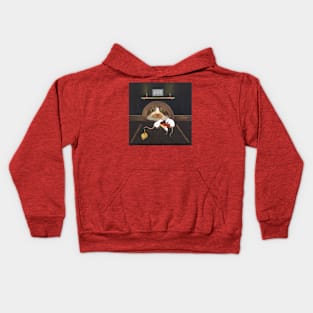 Cat Looking into a Mouse Hole at a Family of Mice Kids Hoodie